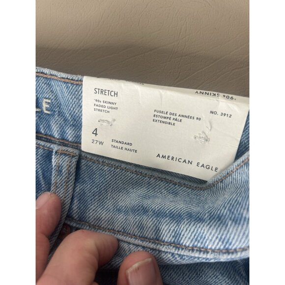 American Eagle 90s Skinny High Rise Stretch Blue Jean 27 W 4 Regular Raw Hem NWT - Picture 5 of 14